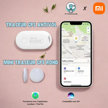 Traceur GPS antivol et mini traceur GPS rond MyTravelEase et Xiaomi - Discrets et efficaces pour valises, sacs et objets, compatibles Siri et Find My.